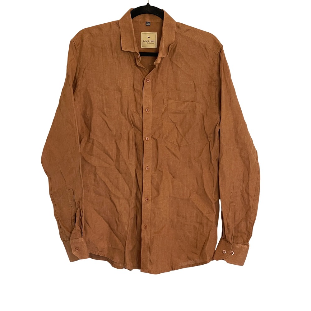 Louis Park Brown Linen Blend‎ Long Sleeve Button Down Shirt Mens Large 40cm